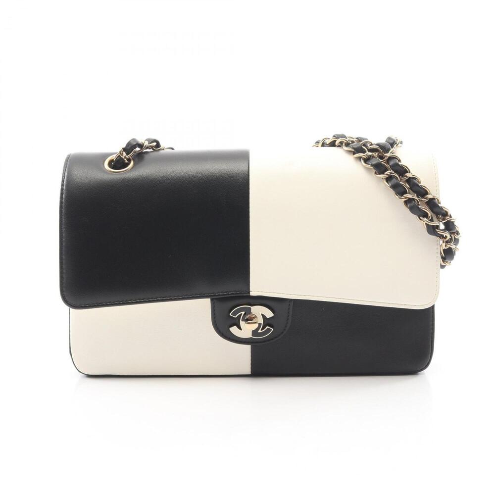 Chanel CHANEL Double Flap Bicolor Shoulder Bag Handbag Lambskin (Sheepskin) W...